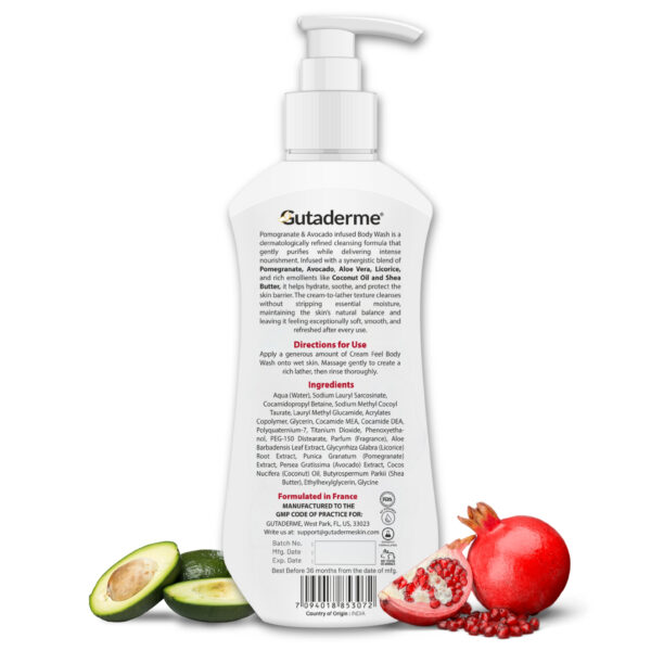 Pomegranate & Avocado Body Wash –16.91 fl.oz | 500ml - Hydrating & Gentle Cleanser with Aloe Vera & Shea Butter for Soft, Smooth Skin – Sulfate & Paraben Free Shower Gel for Men & Women. - Image 9