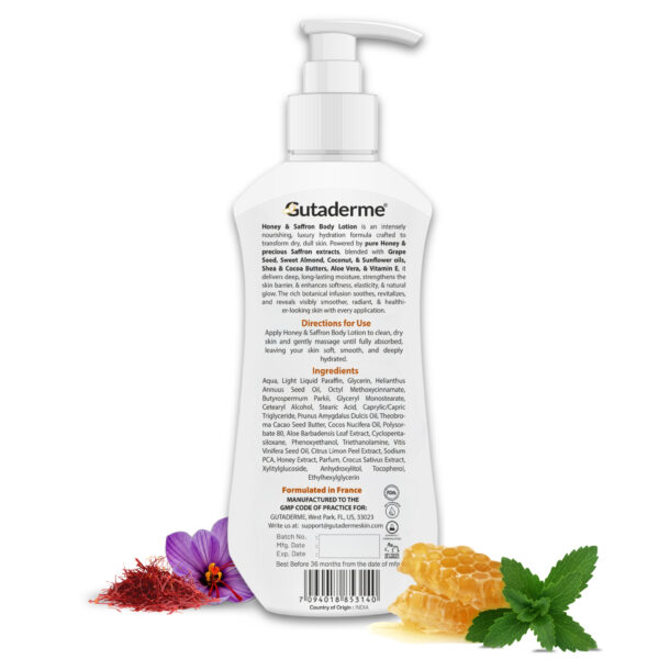 Honey Saffron Body Lotion – 500ml | 16.91 fl.oz - Deep Hydration Moisturizer with Aloe Vera & Vitamin E for Glowing, Soft Skin – Lightweight Daily Lotion for All Skin Types (Men & Women) - Image 9