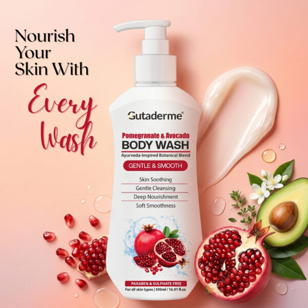 Pomegranate & Avocado Body Wash –16.91 fl.oz | 500ml - Hydrating & Gentle Cleanser with Aloe Vera & Shea Butter for Soft, Smooth Skin – Sulfate & Paraben Free Shower Gel for Men & Women. - Image 2