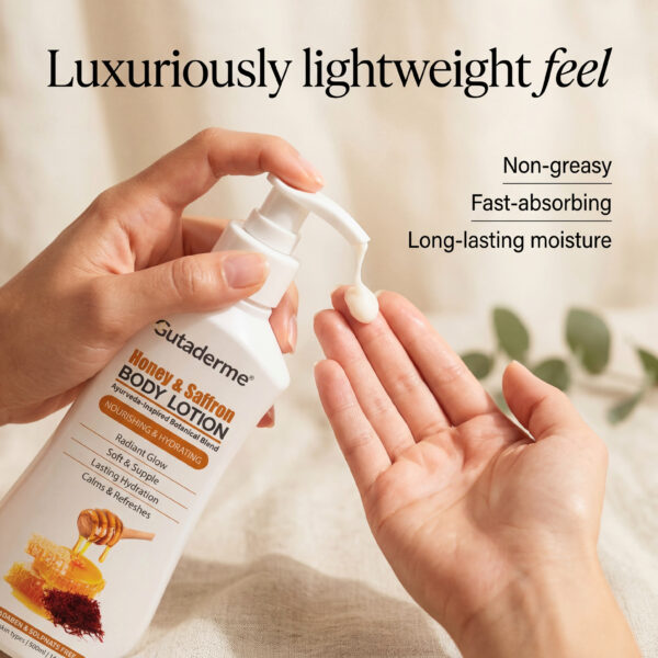 Honey Saffron Body Lotion – 500ml | 16.91 fl.oz - Deep Hydration Moisturizer with Aloe Vera & Vitamin E for Glowing, Soft Skin – Lightweight Daily Lotion for All Skin Types (Men & Women) - Image 2