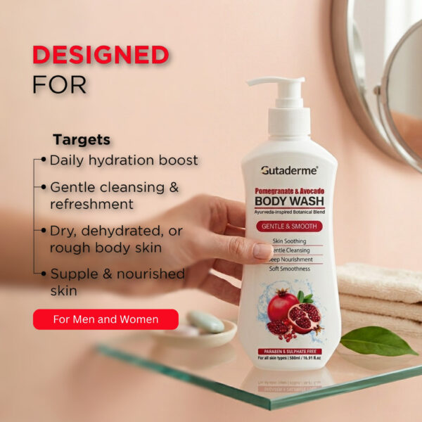 Pomegranate & Avocado Body Wash –16.91 fl.oz | 500ml - Hydrating & Gentle Cleanser with Aloe Vera & Shea Butter for Soft, Smooth Skin – Sulfate & Paraben Free Shower Gel for Men & Women. - Image 5
