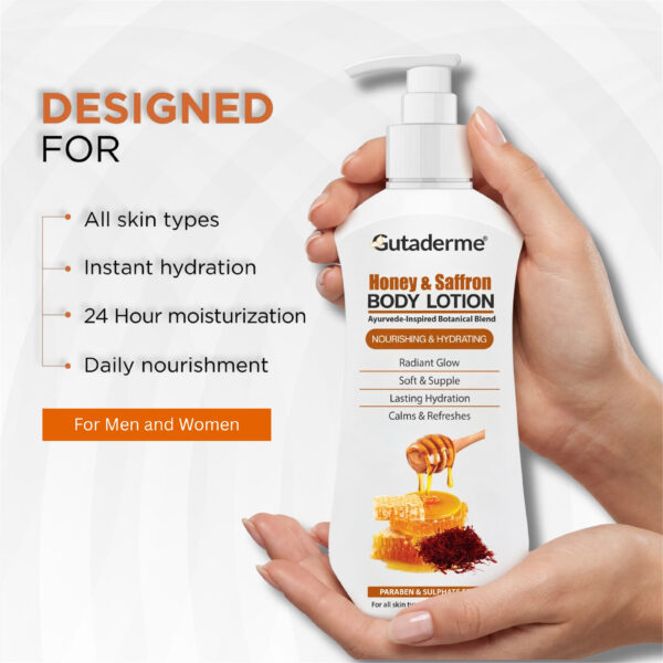 Honey Saffron Body Lotion – 500ml | 16.91 fl.oz - Deep Hydration Moisturizer with Aloe Vera & Vitamin E for Glowing, Soft Skin – Lightweight Daily Lotion for All Skin Types (Men & Women) - Image 5