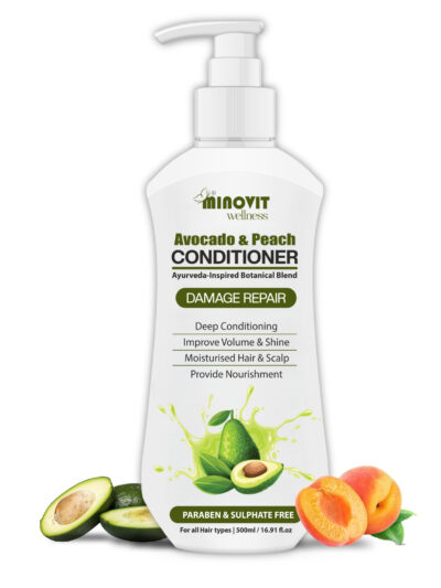 Avocado Peach Conditioner- 500ml | 16.91 fl. Deep Hydration & Repair Conditioner with Hibiscus & Aloe Vera – Smoothening, Frizz Control & Shine for Dry, Damaged Hair - For Men & Women, All Hair Type
