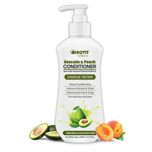 Avocado Peach Conditioner- 500ml | 16.91 fl. Deep Hydration & Repair Conditioner with Hibiscus & Aloe Vera – Smoothening, Frizz Control & Shine for Dry, Damaged Hair - For Men & Women, All Hair Type