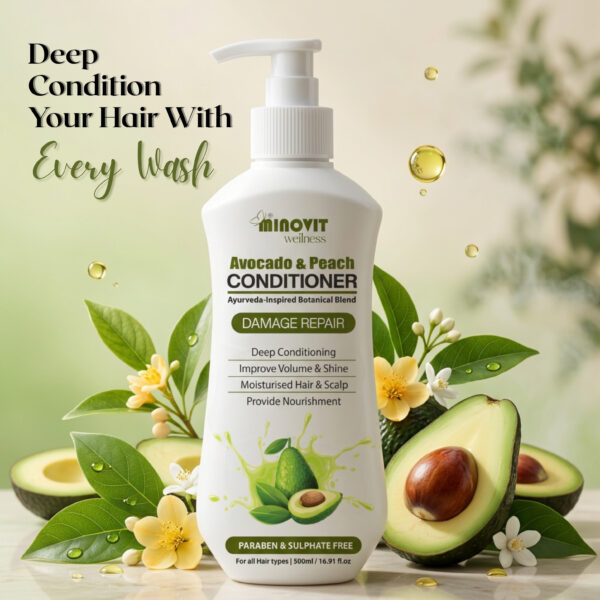 Avocado Peach Conditioner- 500ml | 16.91 fl. Deep Hydration & Repair Conditioner with Hibiscus & Aloe Vera – Smoothening, Frizz Control & Shine for Dry, Damaged Hair - For Men & Women, All Hair Type - Image 4