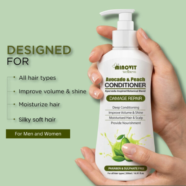 Avocado Peach Conditioner- 500ml | 16.91 fl. Deep Hydration & Repair Conditioner with Hibiscus & Aloe Vera – Smoothening, Frizz Control & Shine for Dry, Damaged Hair - For Men & Women, All Hair Type - Image 5