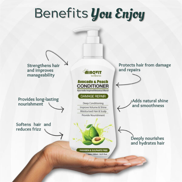 Avocado Peach Conditioner- 500ml | 16.91 fl. Deep Hydration & Repair Conditioner with Hibiscus & Aloe Vera – Smoothening, Frizz Control & Shine for Dry, Damaged Hair - For Men & Women, All Hair Type - Image 8